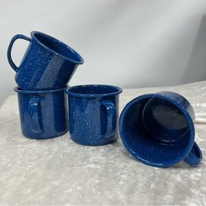 Camping Coffee Mug set of 4 cups Blue White Speckled Sierra Cinsa Enamelware